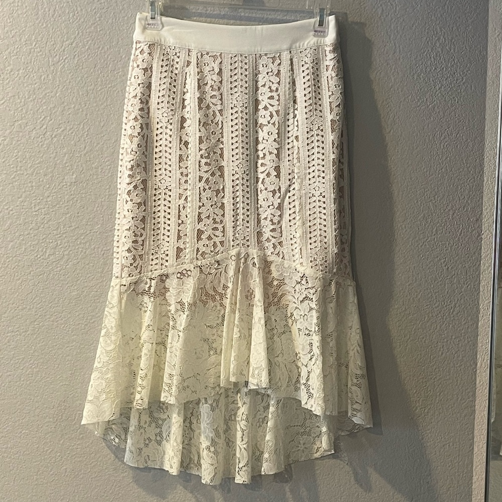 White lace midi skirt